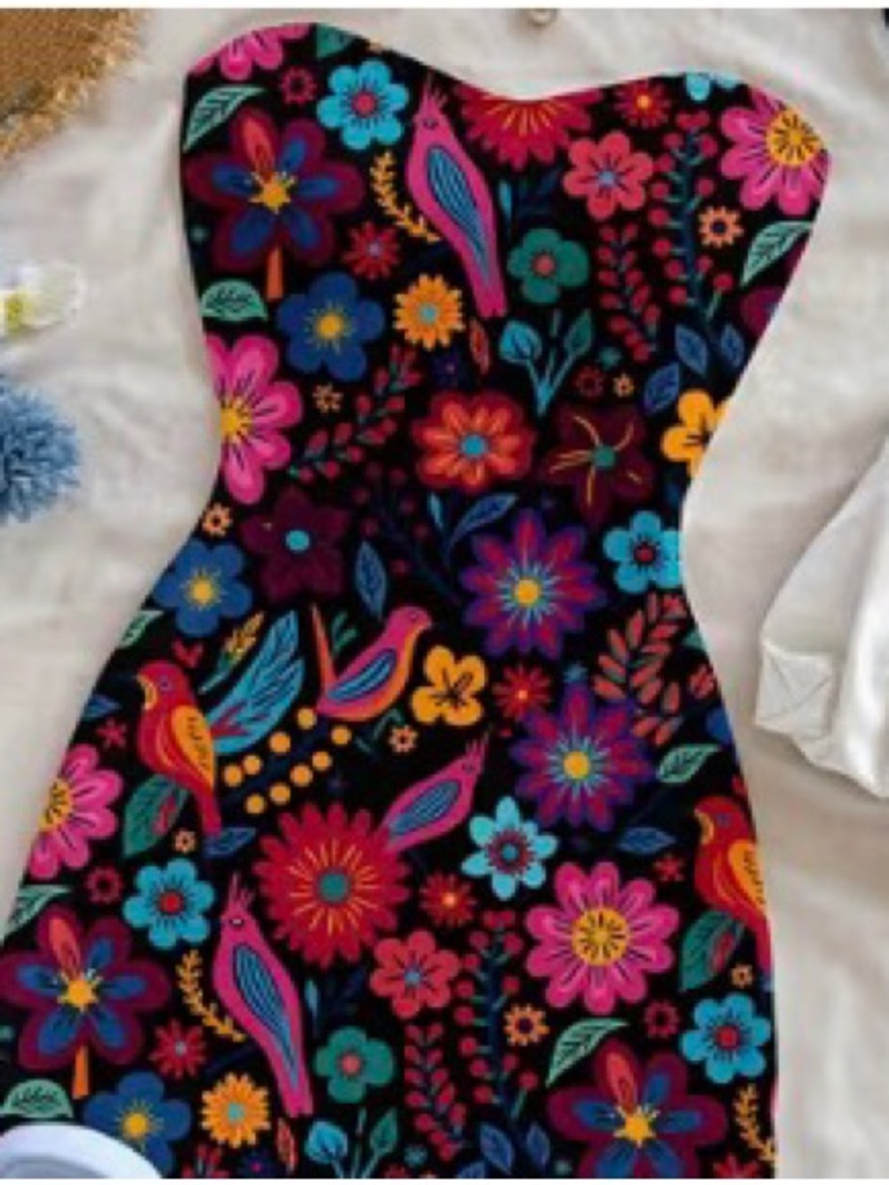 Vibrant Floral Strapless Dress - Multicolored